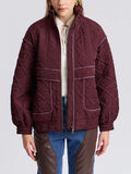 Quilted Funnel Neck Oversized Bomber in Plum