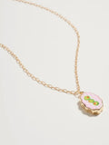 Painted Tile Necklace in Olives