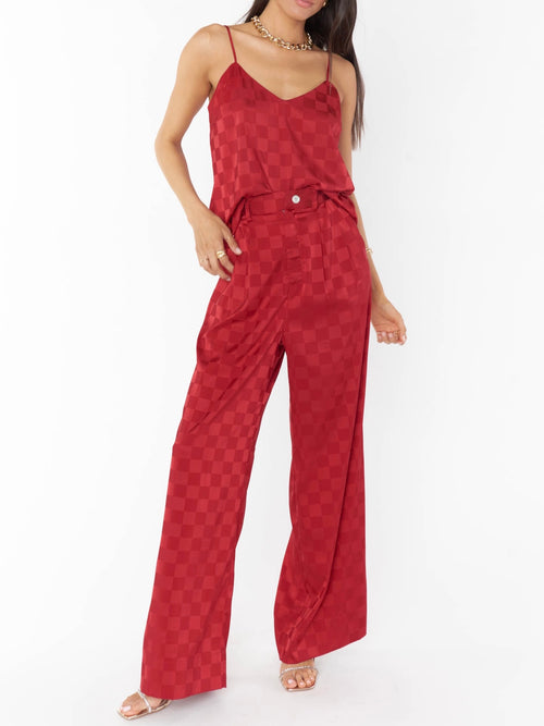 Tanner Trousers in Red Checkerboard Satin