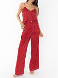 Tanner Trousers in Red Checkerboard Satin