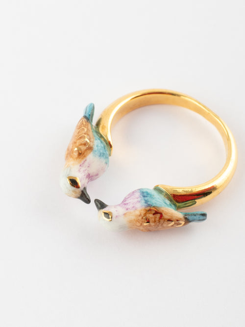 Pink & Blue Bird Face To Face Ring