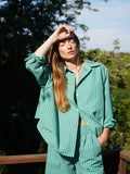 Valyria Blouse in Green Stripe