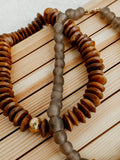 Heishi Bone Bead Necklace in Brown Hammered Ball