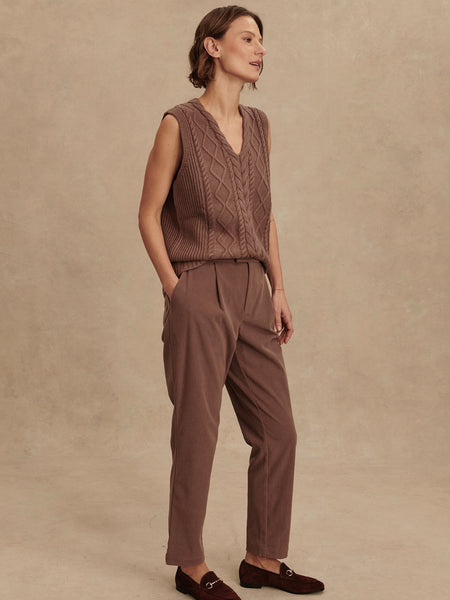 Kay Cable Knit Vest in Deep Taupe