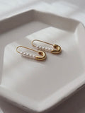 Safety Pin Pearl Earrings