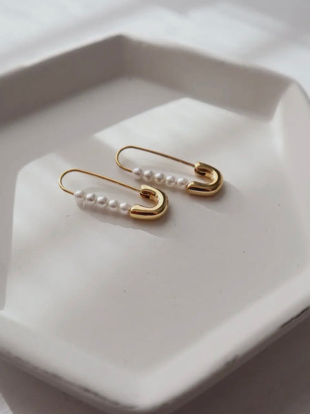 Safety Pin Pearl Earrings