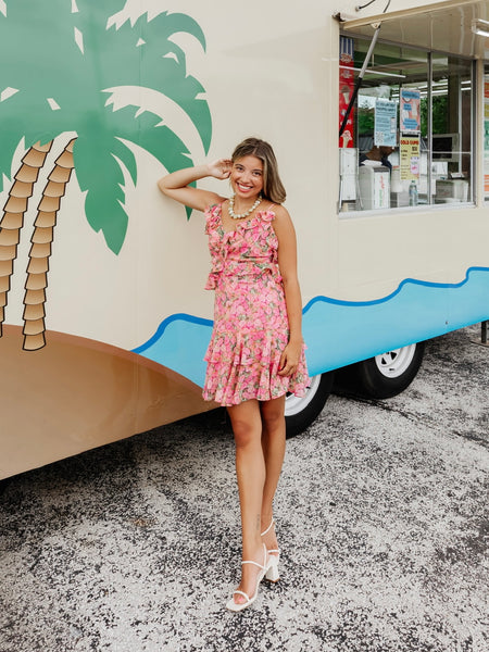 Friday Florals Ruffle Dress in Pink