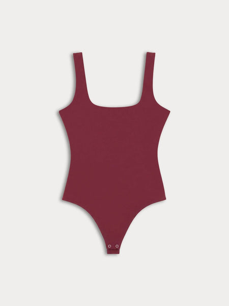 The Sculpting Modern Tank Bodysuit in Berry Noir