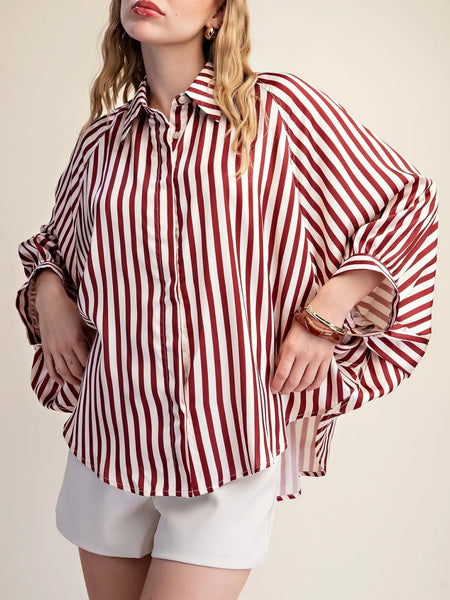 Stripe Season Blouse in Burgundy