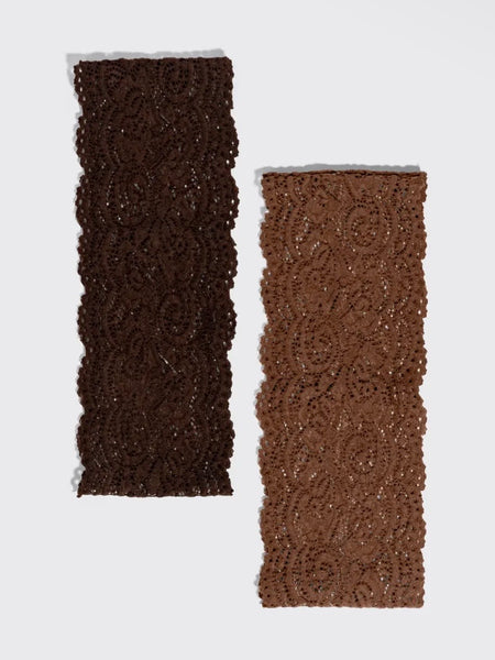 Wide Lace Elastic Headbands 2pc in Mocha & Chocolate