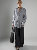9-5 Button Up in Navy Stripe