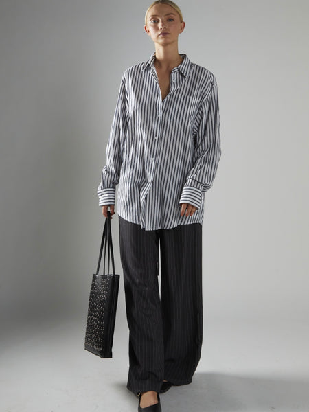 9-5 Button Up in Navy Stripe