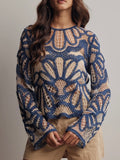 Floral Crochet Sweater in Blue