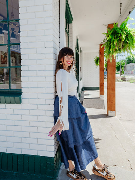 Denim Date Midi Skirt in Blue