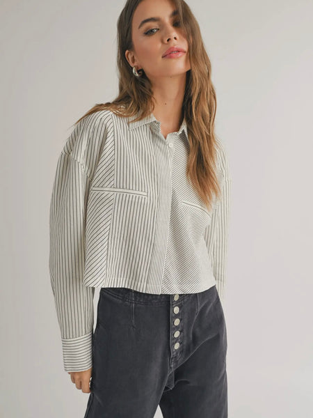 Mixed Signals Stripe Button Up in Ivory & Black
