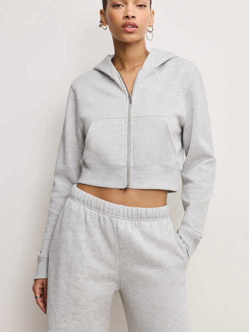 Brushed Fleece Zip Up Hoodie in Heather Grey