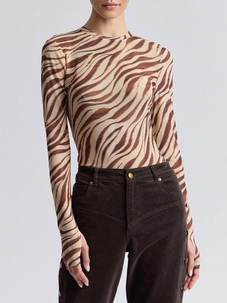 Stretch Mesh Thumbhole Top in Autumn Zebra
