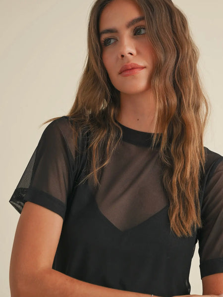 Don't Mesh With Me Top in Black