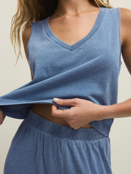 Sloane V-Neck Denim Tank in Santorini Indigo