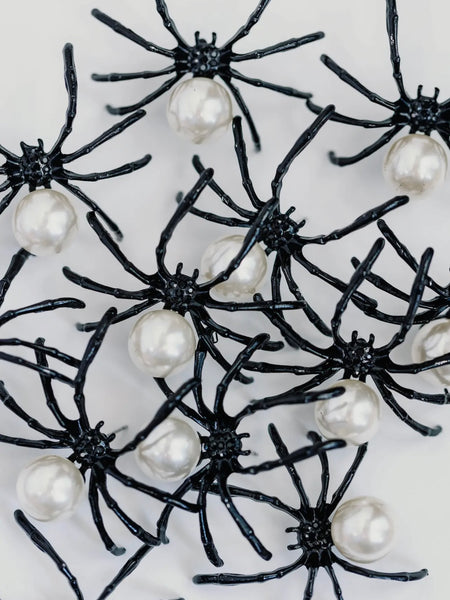 Spooky Spider Pearl Earrings in Black