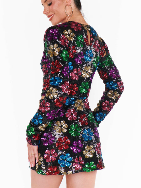 Last Call Top in Flower Pop Multi Sequins