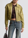 Oversized Strong Shoulder Faux Leather Jacket in Sage