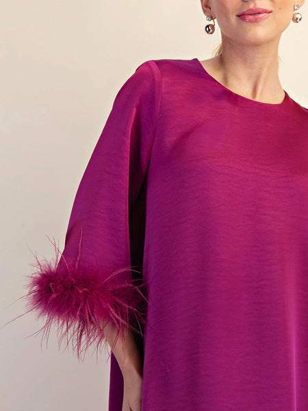 Fair Feather Midi Dress in Plum