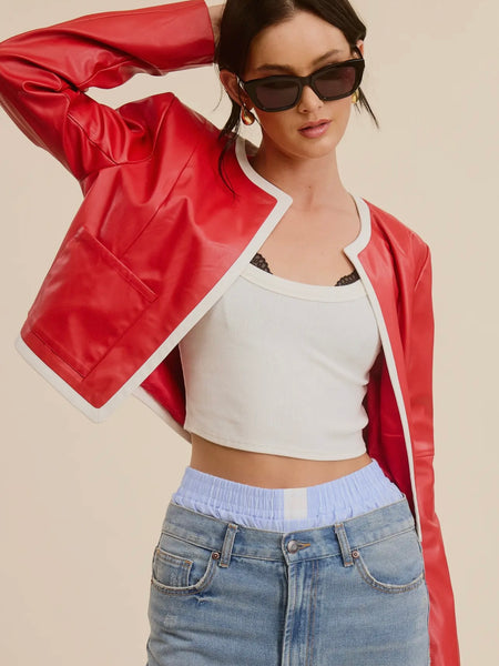 Faux To Go Leather Jacket in Red