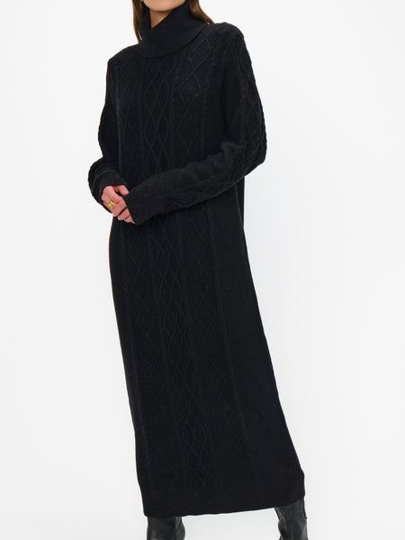 Montreal Midi Dress in Black Cable Knit