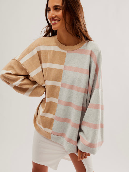 Uptown Stripe Pullover in Camel/Grey Combo