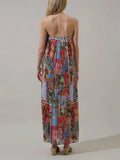 Melani Pleated Maxi Dress in Tropical Blues