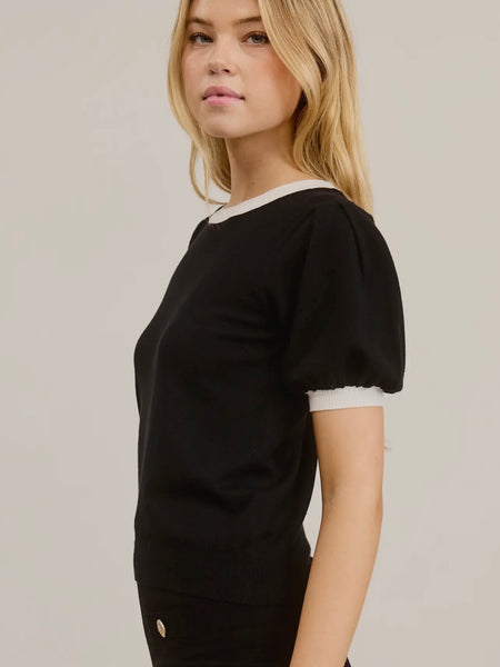 Huff & Puff Sleeve Top in Black