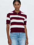 Drea Collared Sweater in Ruby Sangria Stripe