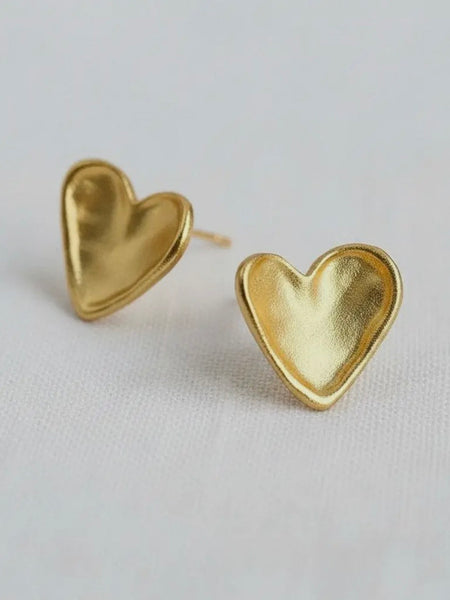Textured Heart Studs in Gold