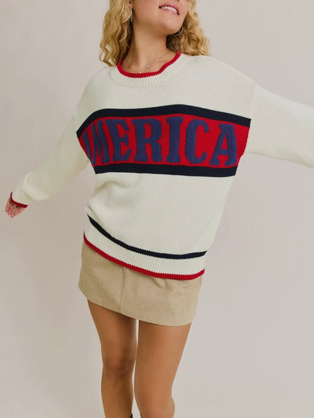 AMERICA Graphic Sweater in White