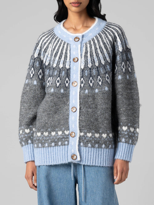 Hot Take Fairisle Sweater in Grey & Blue
