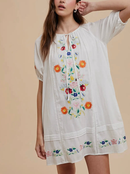 In Bloom Mini Dress in White