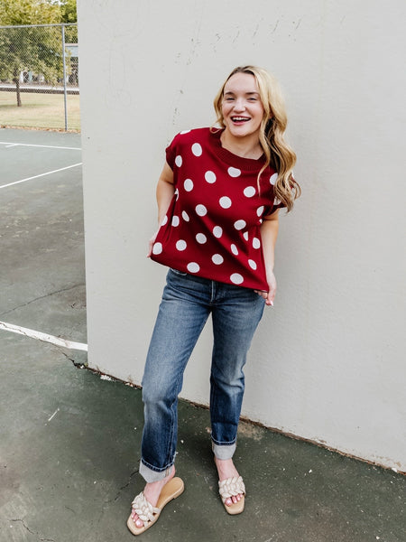 Off The Bench Sweater in Maroon & White