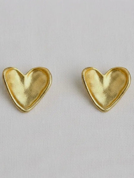 Textured Heart Studs in Gold