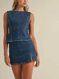 Back To Business Denim Skirt in Dark Blue