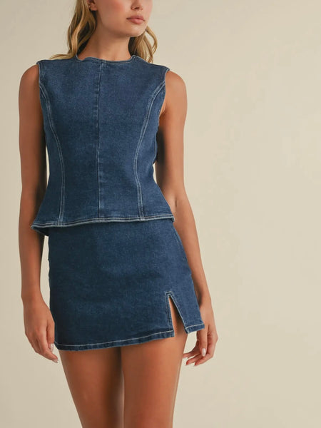 Back To Business Denim Skirt in Dark Blue