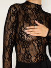 Lace Mock Neck Bodysuit in Black