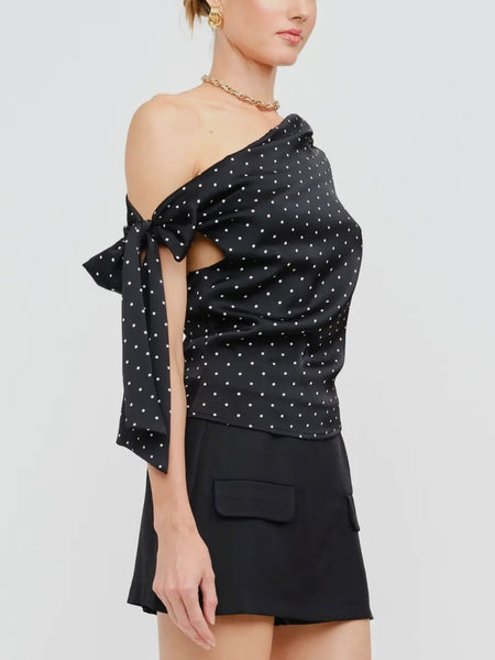 To Tie For Top in Black Polka Dot