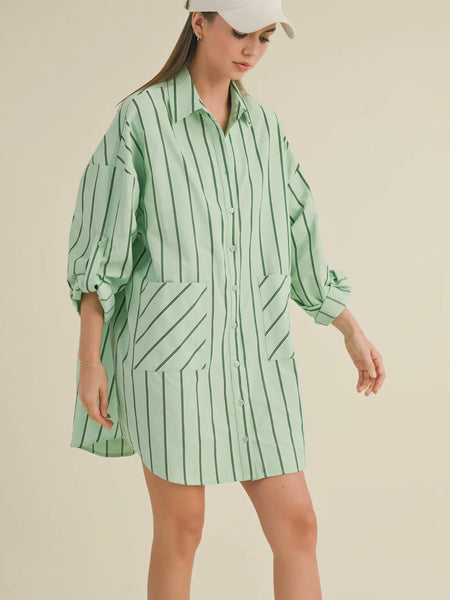 Just Right Shirt Dress in Green