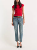 The Variegated Rib Top in Crimson Rose
