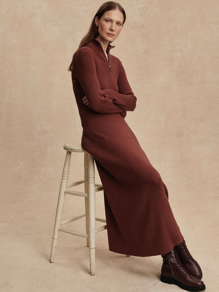 Burnet Zip Knit Maxi Dress in Cinnamon