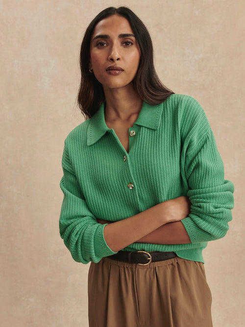 Marlie Polo Knit Sweater in Green Spruce