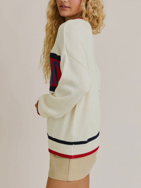 AMERICA Graphic Sweater in White