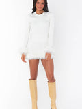 Fran Mini Skirt I White Knit Faux Fur