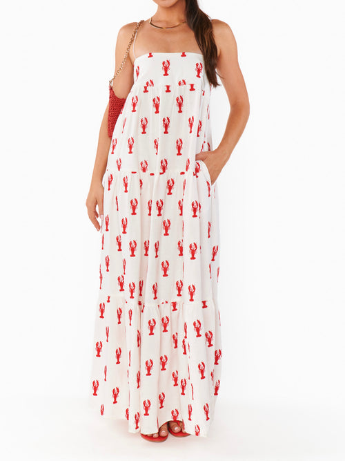 Long Weekend Maxi Dress in Lobster Embroidery